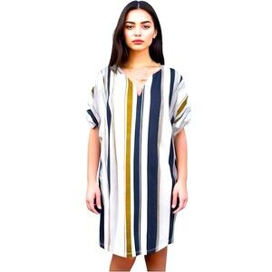 Azul By Moussy Shirt Dress Sz S White Coastal Striped Short Sleeves Midi Shif